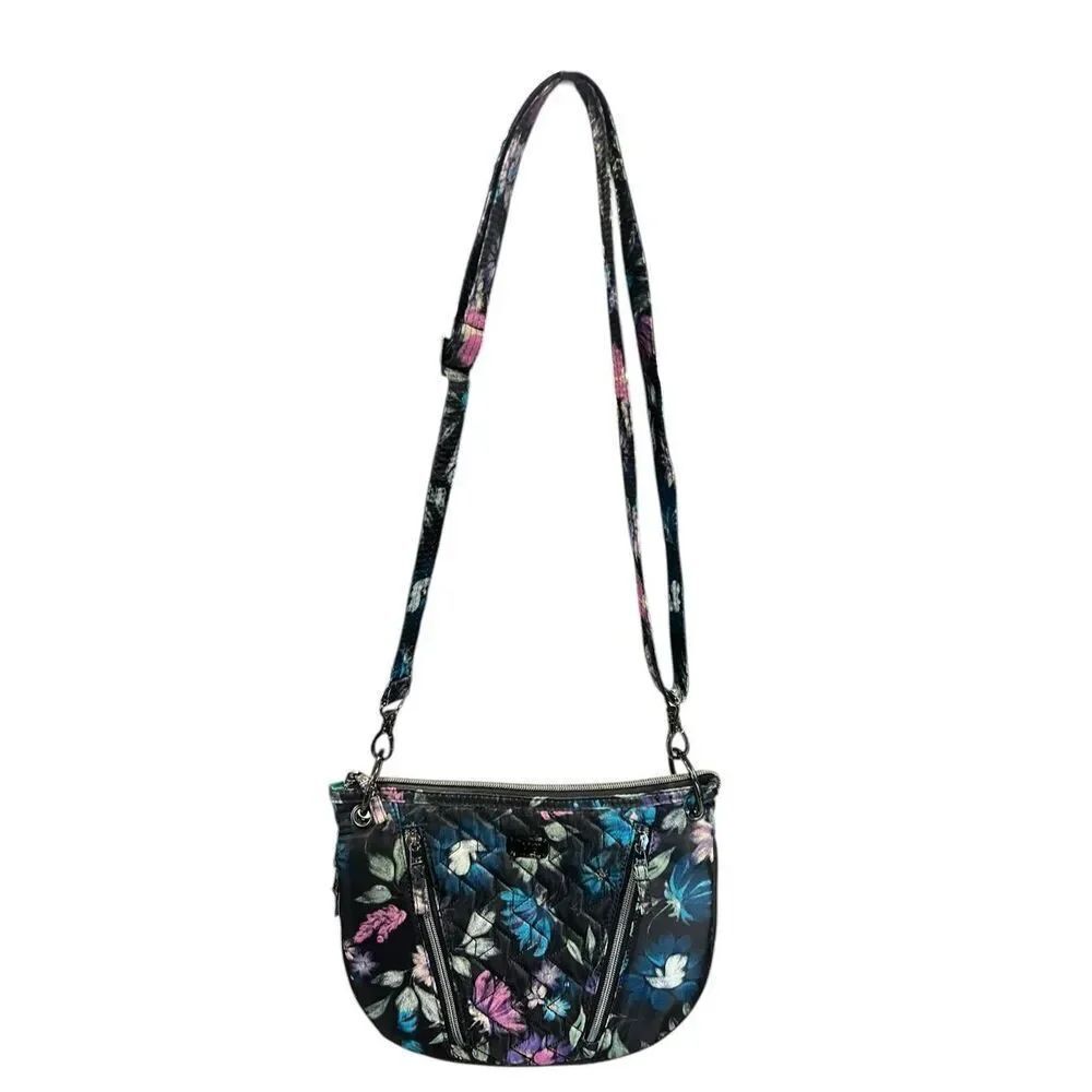 Lug Swivel Convertible Crossbody Bag Bloom Black floral expandable gusset purse